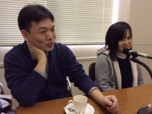 取材時の様子 左：行方 一喜さん（京都黒笛音楽隊）、右：岡田 裕子さん（京都黒笛音楽隊）